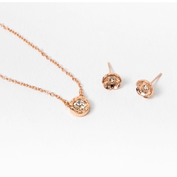 COACH Rose Gold Open Circle Necklace & Tea Rose Earring Set - Picture 6 of 10